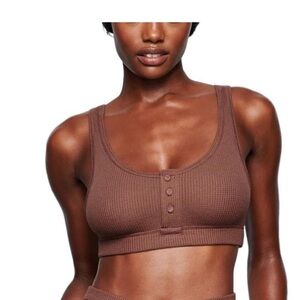 NWT Skims Chocolate Brown Waffle Knit Henley Bralette Size XL